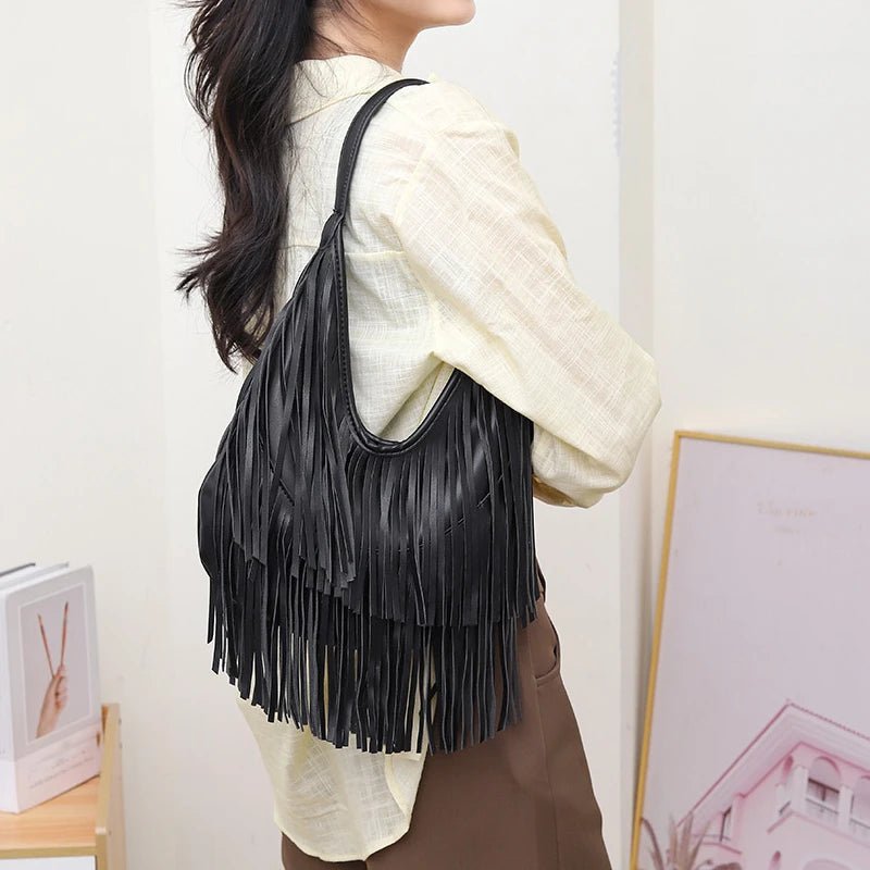 SOERA Tatiana Tasseled Hobo Bag - Handbags - 1005008821422717-;rr1761640572580628648 Black