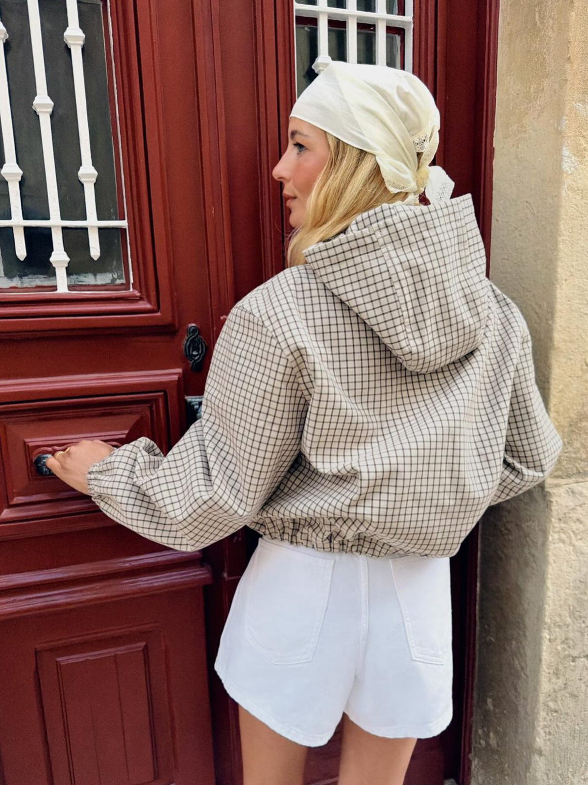 Daniela rutete hettekort jakke