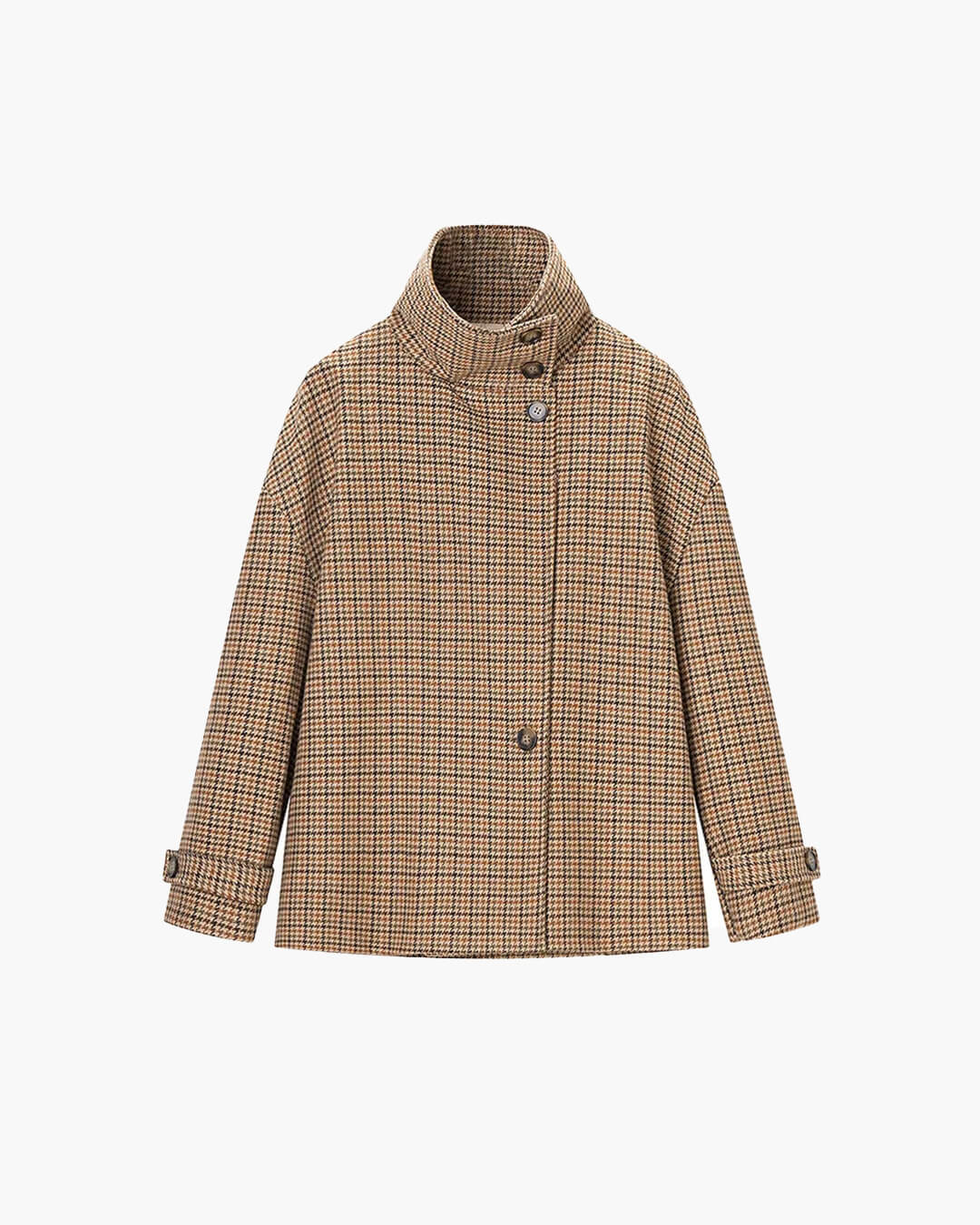 SOERA Ava Funnel Neck Houndstooth Short Jacket - Jackets - SOERA-100995-KHA-S-49347 S