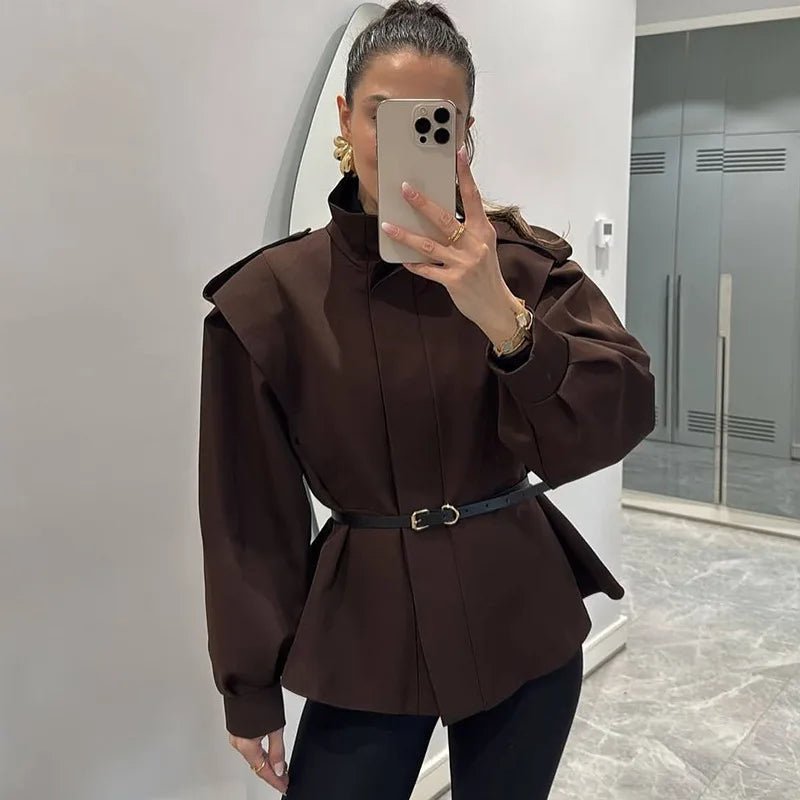 SOERA Camille Belted Short Trench Coat - Jackets - 1005010345829310-;fx1774012030498600770 Brown S