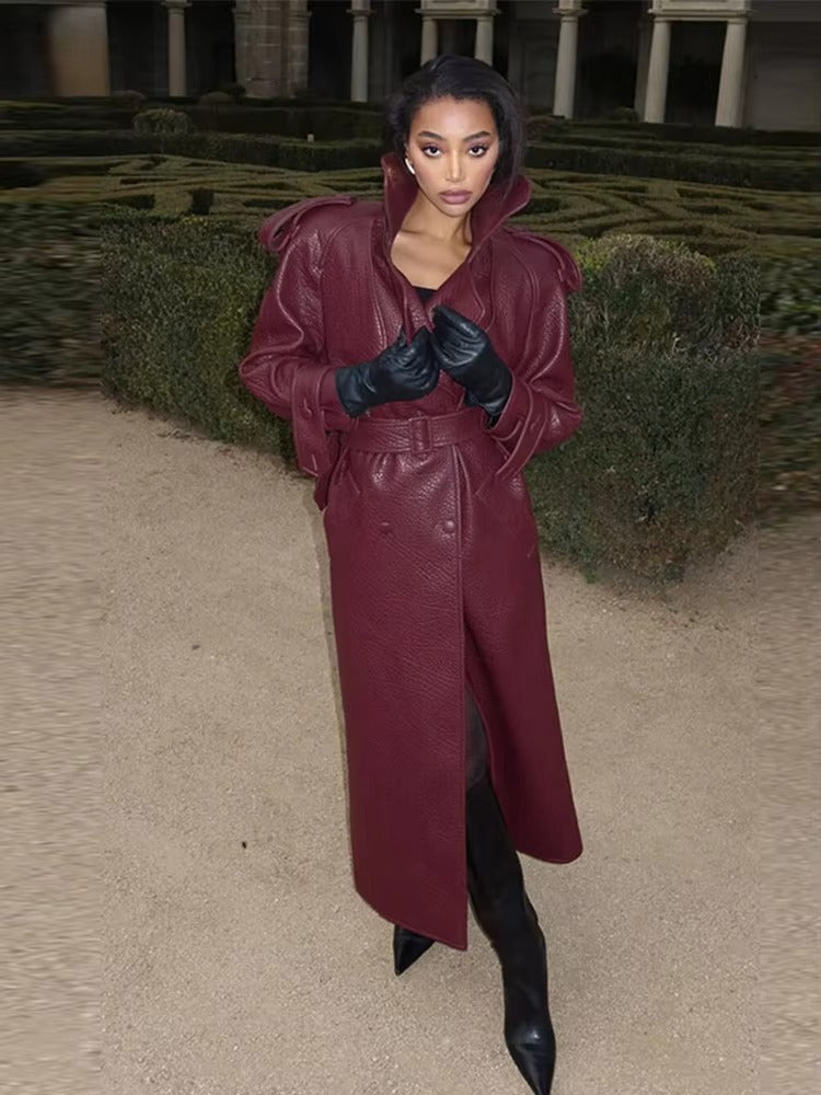 SOERA Danica Long Leather Jacket - Jackets -  Burgundy L