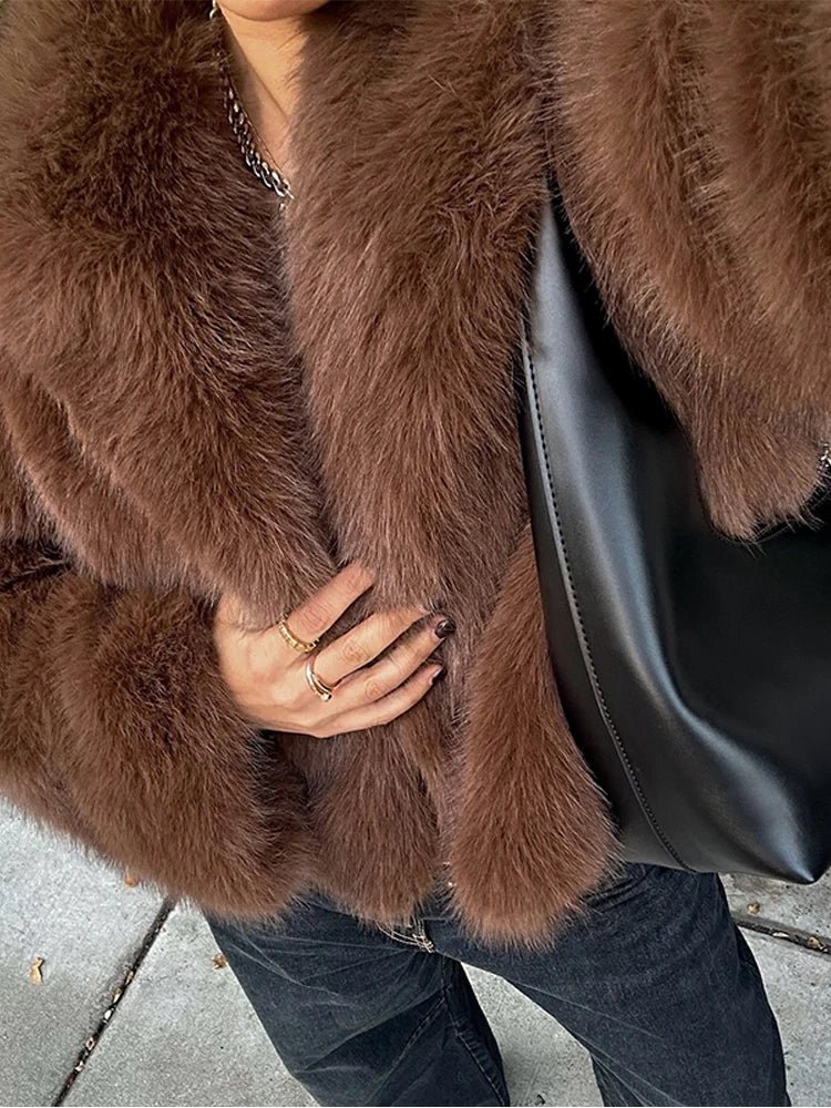 SOERA Elsa Short Faux Fur Coat - Jackets - ka1765494947088720883 Brown M
