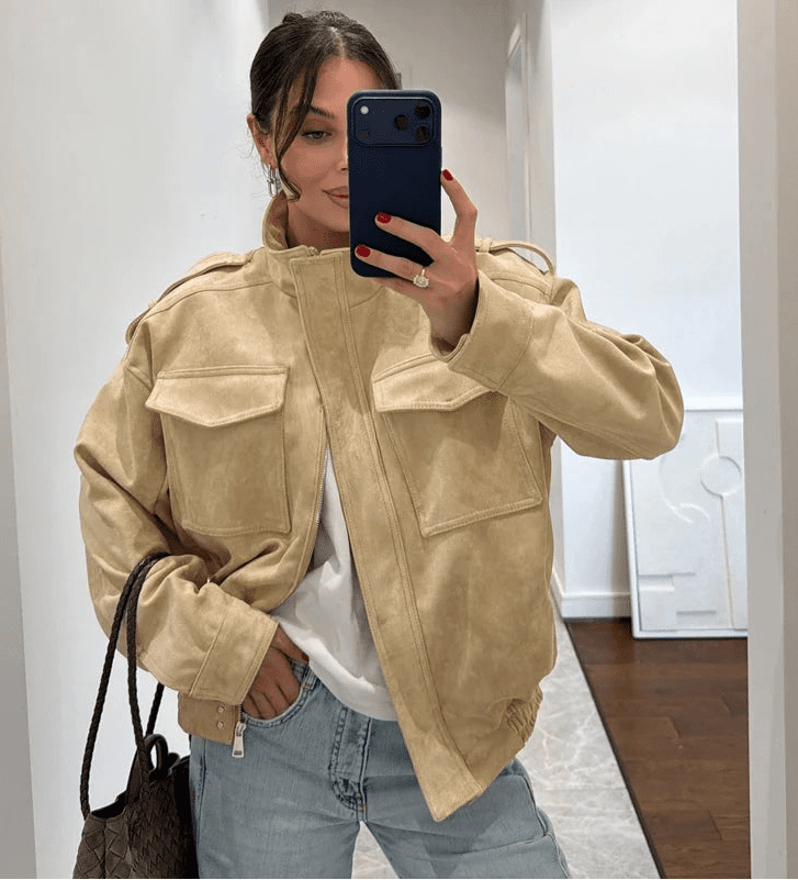 SOERA Elyssa Suede Bomber Jacket - Jackets - 1005009961733006-;CD1770739110472458592 Beige XS
