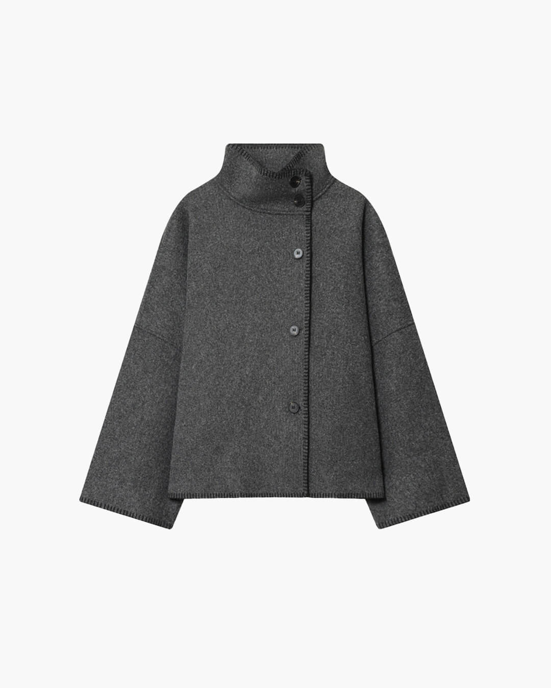 SOERA Emily High Neck Button Jacket - Jackets - uB1763304746538931154 Gray S