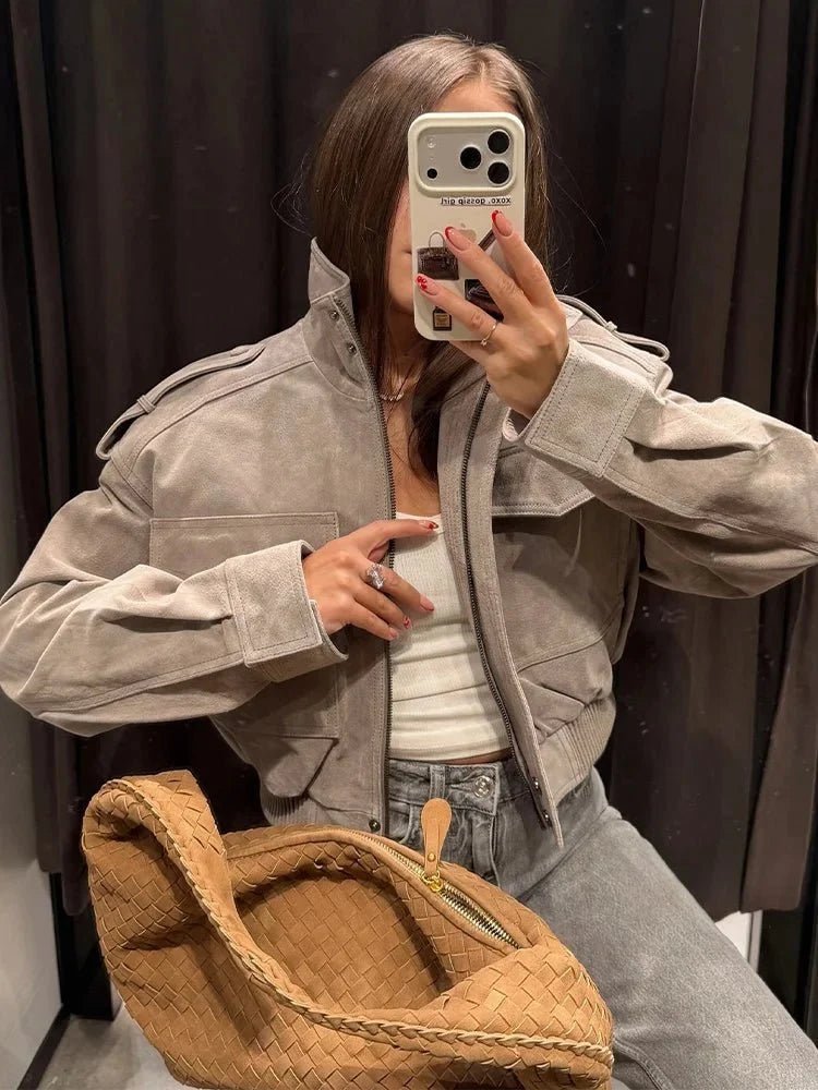 SOERA Evelyn Faux Suede Cropped Jacket - Jackets - SOERA-414467-GRE-L-95203 L