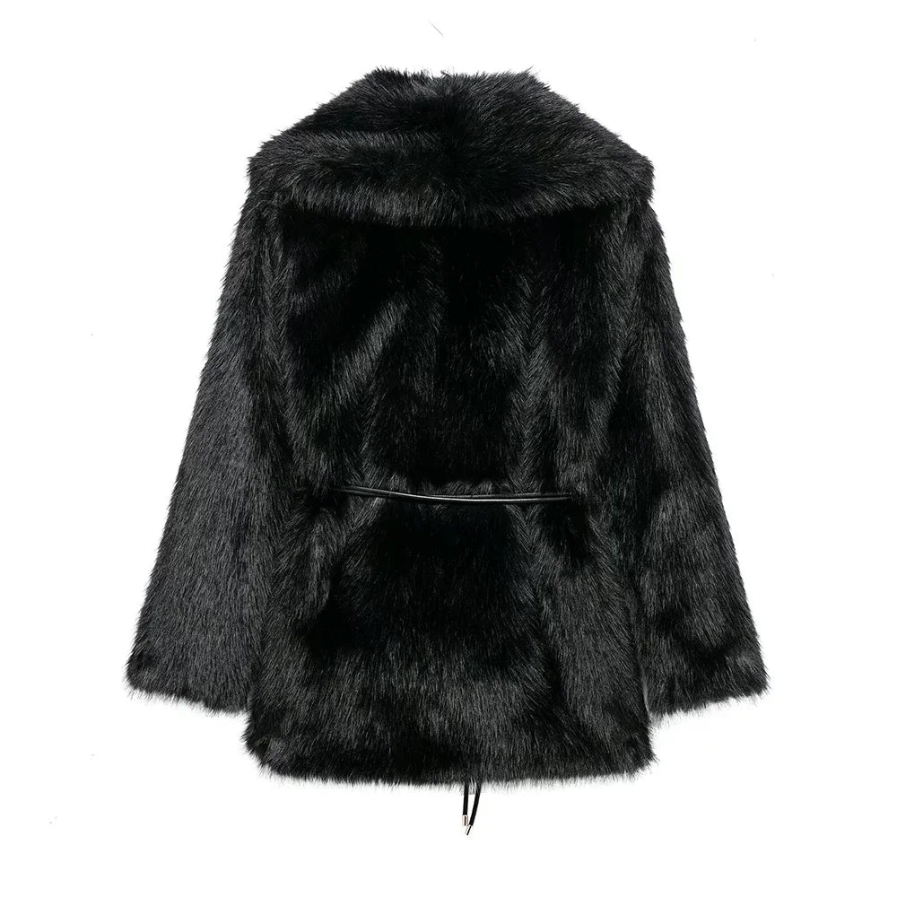 SOERA Faith Faux Fur Coat with Belt - Jackets - 3256807954805802-;EU1763625122208101504 Black L