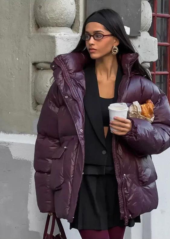 SOERA Jillian Glossy Puffer Jacket - Jackets - lV1762987849105236590 Burgundy S