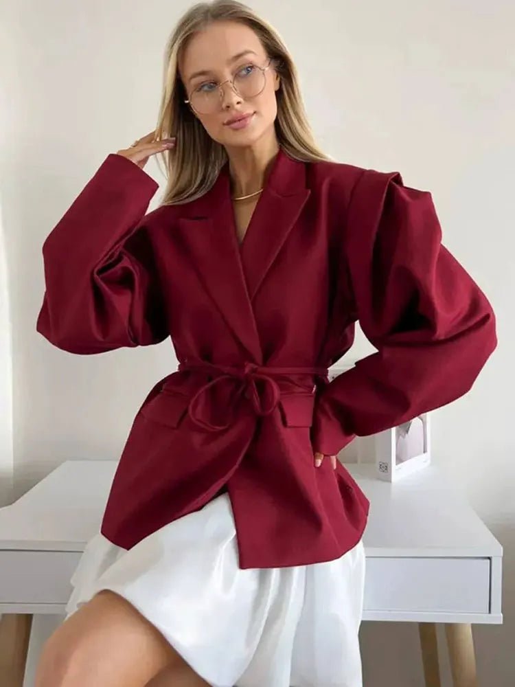 SOERA Leandra Wide Sleeves Belted Blazer - Jackets -  Burgundy S