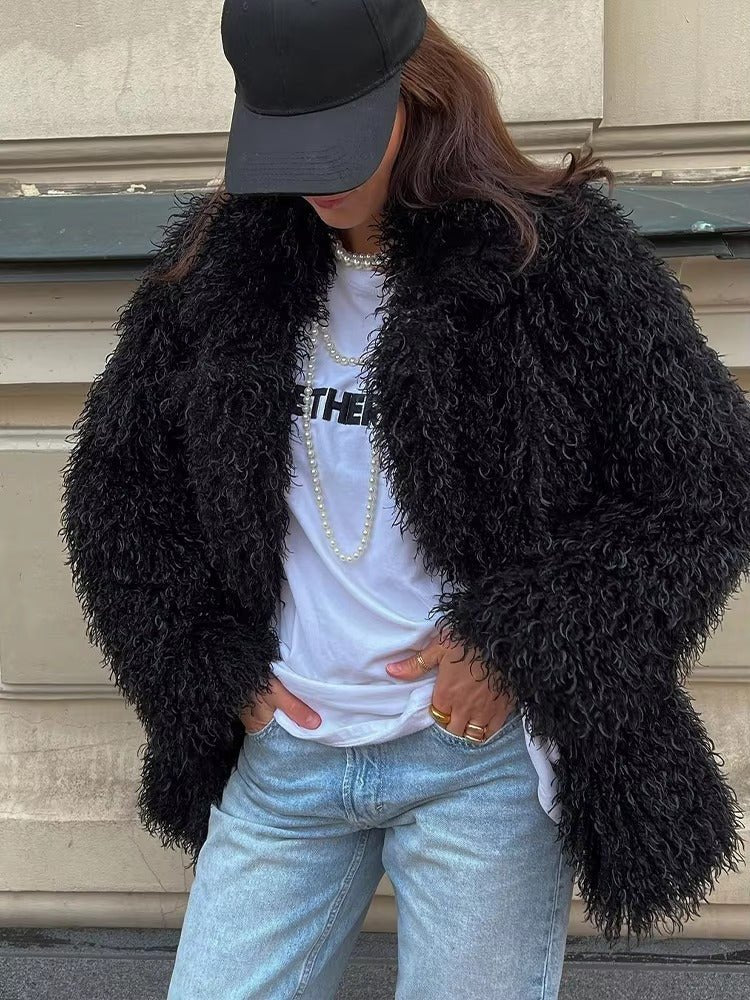 SOERA Liza Fuzzy Faux Fur Coat - Jackets - FK1764442362181373136 Black M