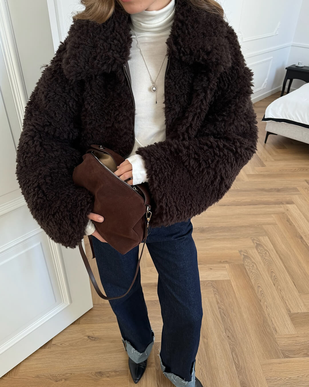 SOERA Porsha Faux Fur Teddy Jacket - Jackets - 3256809998082516-;uX1763625122459146177 Dark Brown XS