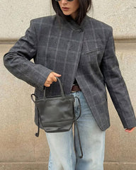 Aerona ruitet blazer med stoende krage