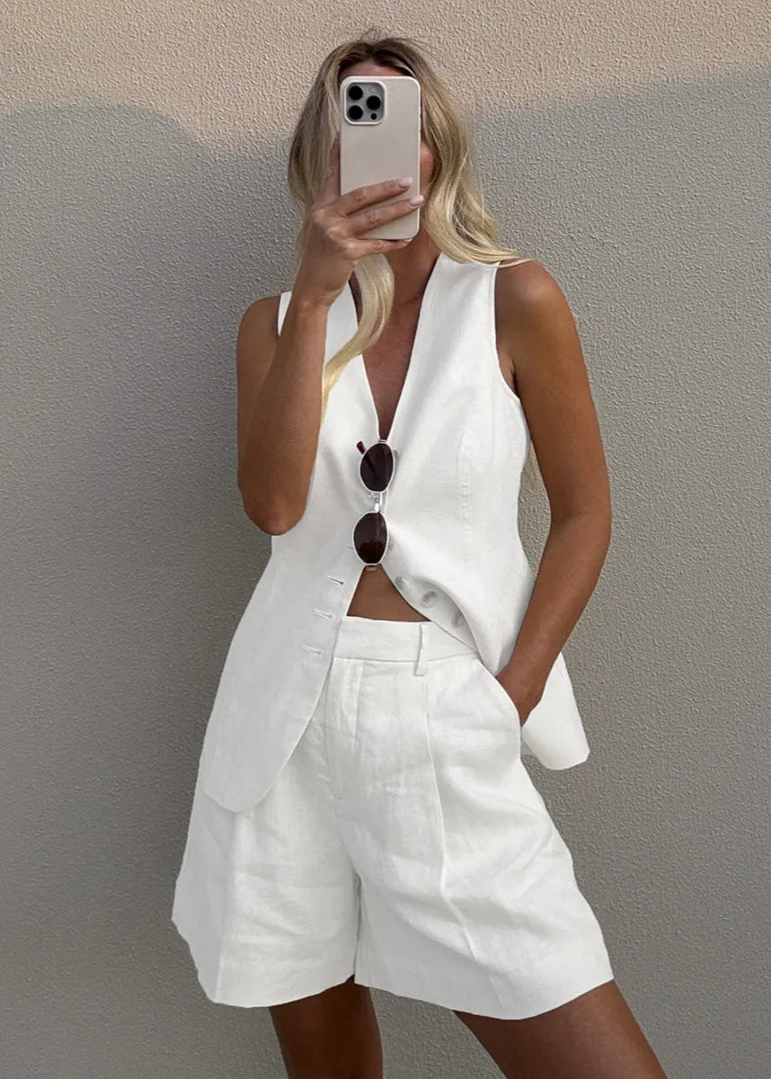 SOERA Bianca Tailored Vest and Shorts Set - Jumpsuits & Rompers -  Beige M