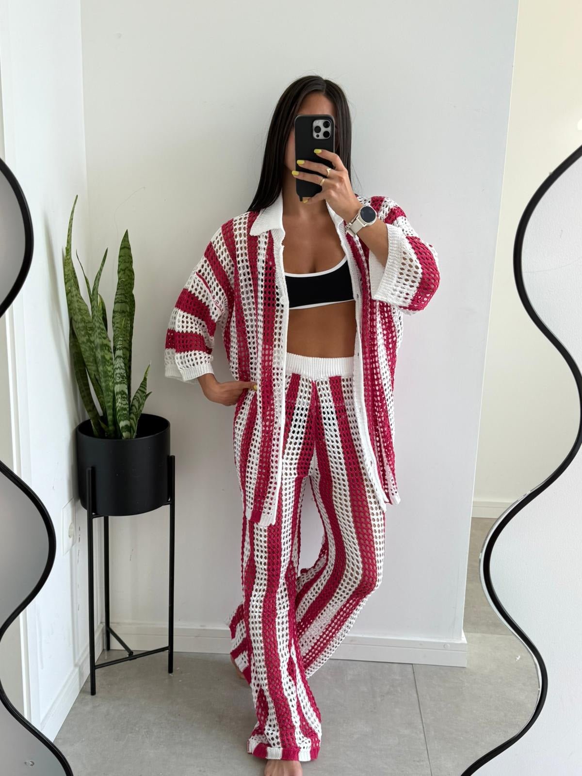 SOERA Aitanda Striped Crochet Co-Ord Set - Matching Sets - SOERA-750403-M-FUSCHI-80163 Fuschia M