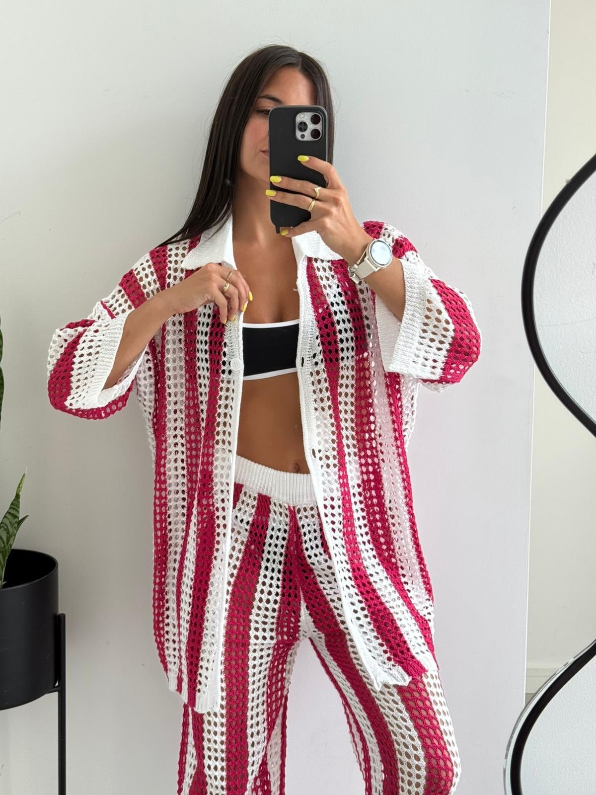 SOERA Aitanda Striped Crochet Co-Ord Set - Matching Sets - SOERA-750403-S-FUSCHI-81859 Fuschia S