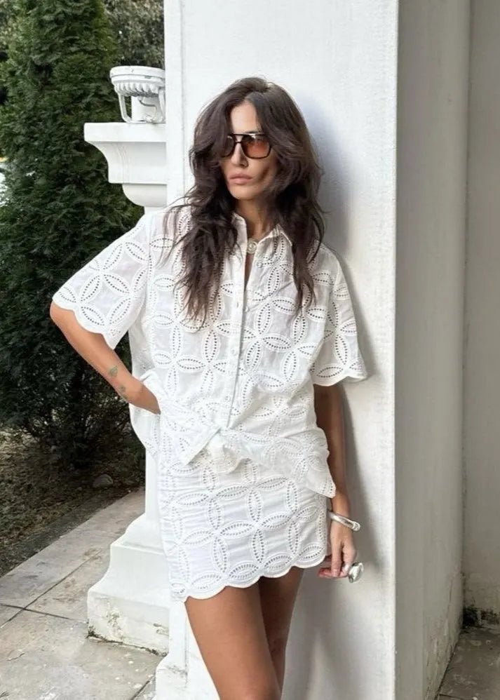 SOERA Beatrice Embroidered Cotton Shirt and Skirt Set - Matching Sets -  S