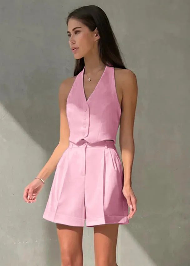 SOERA Bianca Tailored Halter Vest & Shorts Set - Matching Sets -  Pink M