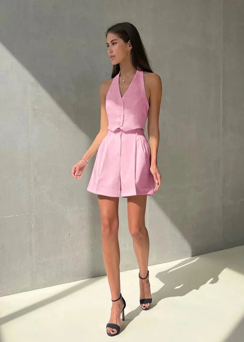 SOERA Bianca Tailored Halter Vest & Shorts Set - Matching Sets -  Pink S