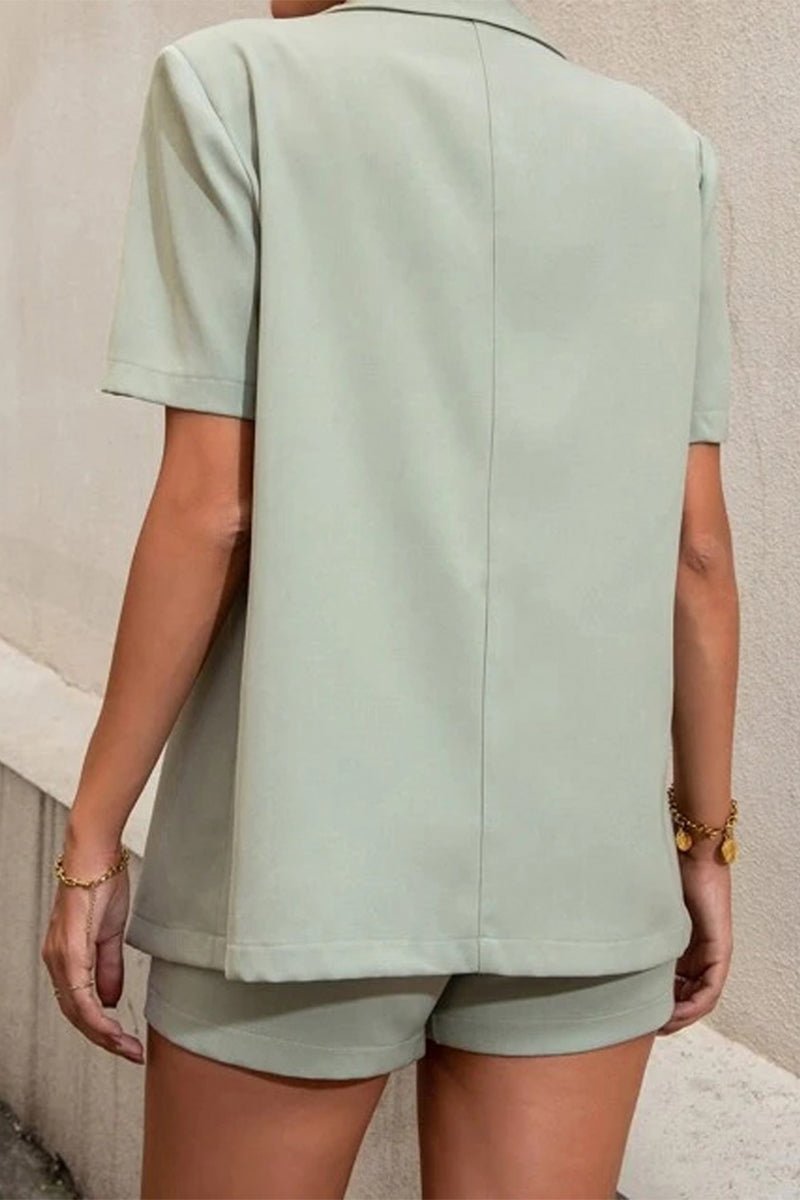 SOERA Elena Two - Piece Collared Short Sleeve Set - Matching Sets -  Light Green M