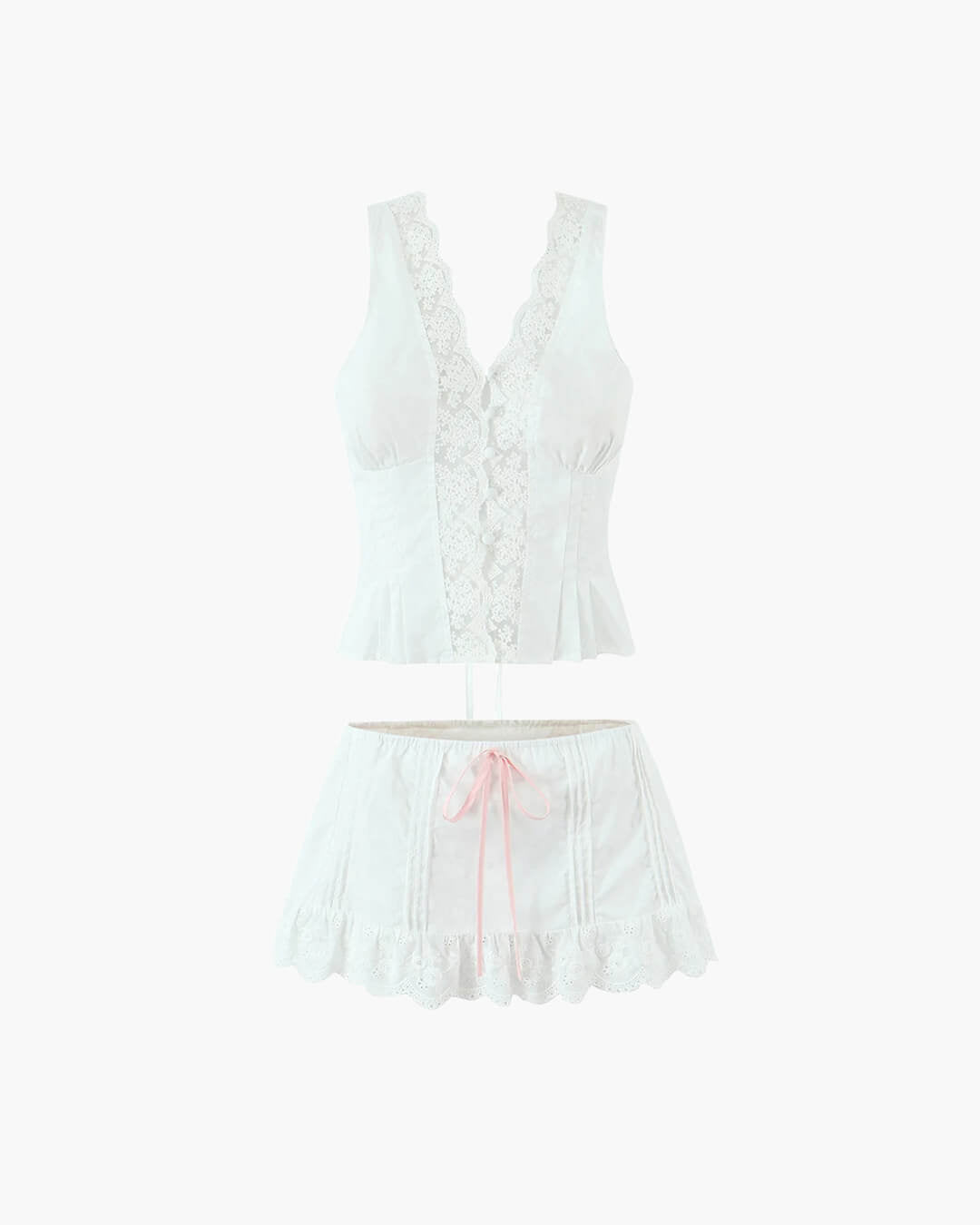 SOERA Klarissa Lace Trim Mini Skirt Set - Matching Sets - 1005008934870834-;NC1771582049197024306 Top Yellow