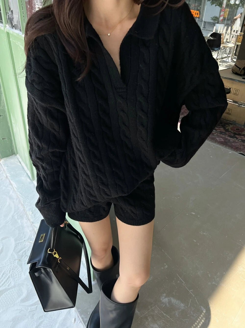 SOERA Maureen Knit Polo 2 piece Set - Matching Sets - 1005008341971228-;ca1769414230323147871 Black One Size