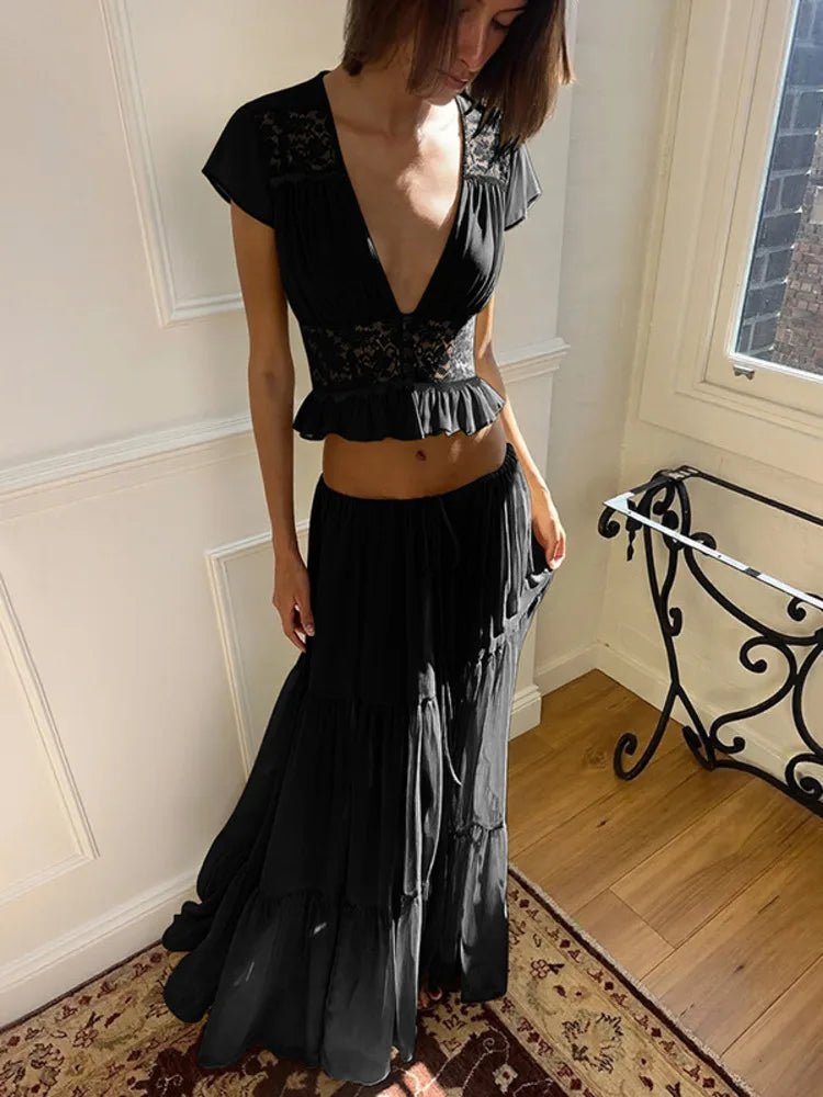Morrigan blonder chiffon topp og skjørt sett