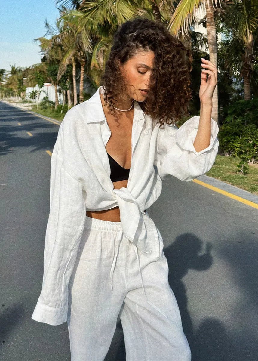 SOERA Sophia Cotton Shirt & Lounge Pants Set - Matching Sets -  White S