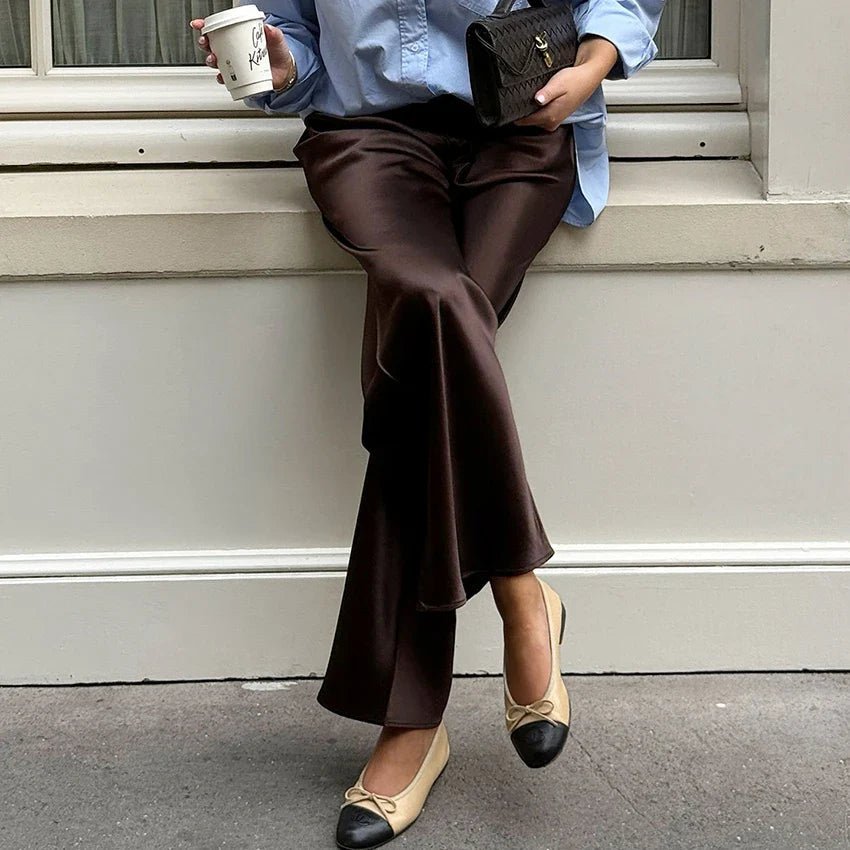 SOERA Cameron Satin Flare Leg Pants - Pants - SOERA-926915-BRO-M-14467 Brown M
