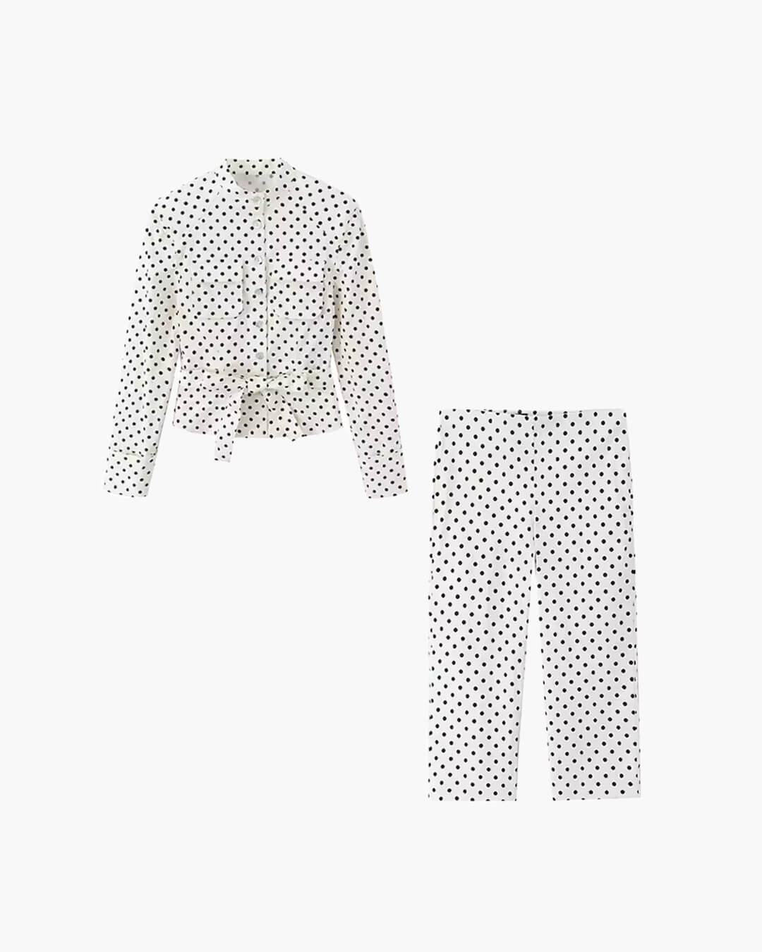 SOERA Jia Polka Dot High - Waist Trouser Set - Set -  Set L