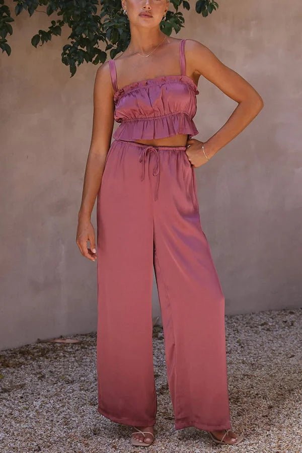 SOERA Julianne Ruffle Top Elastic Waist Pants Set - Set - Yv1776125365231898573 Dusty Rose M