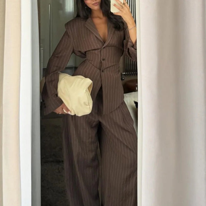 SOERA Melanie Pinstripe Pant Suit - Sets - 1005010003509570-;lM1770053337241750893 Pants M