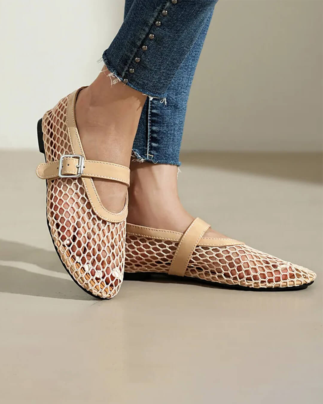 SOERA Bianca Buckled Mesh Ballet Flats - Shoes -  Beige 37