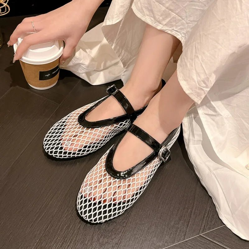 SOERA Bianca Buckled Mesh Ballet Flats - Shoes -  Black 35