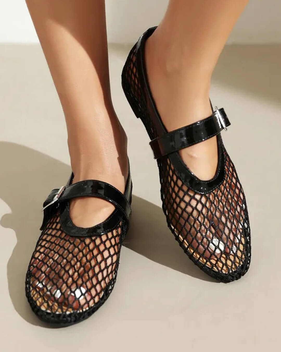 SOERA Bianca Buckled Mesh Ballet Flats - Shoes -  Black 36