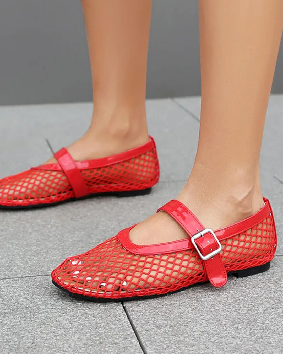 SOERA Bianca Buckled Mesh Ballet Flats - Shoes -  Red 37
