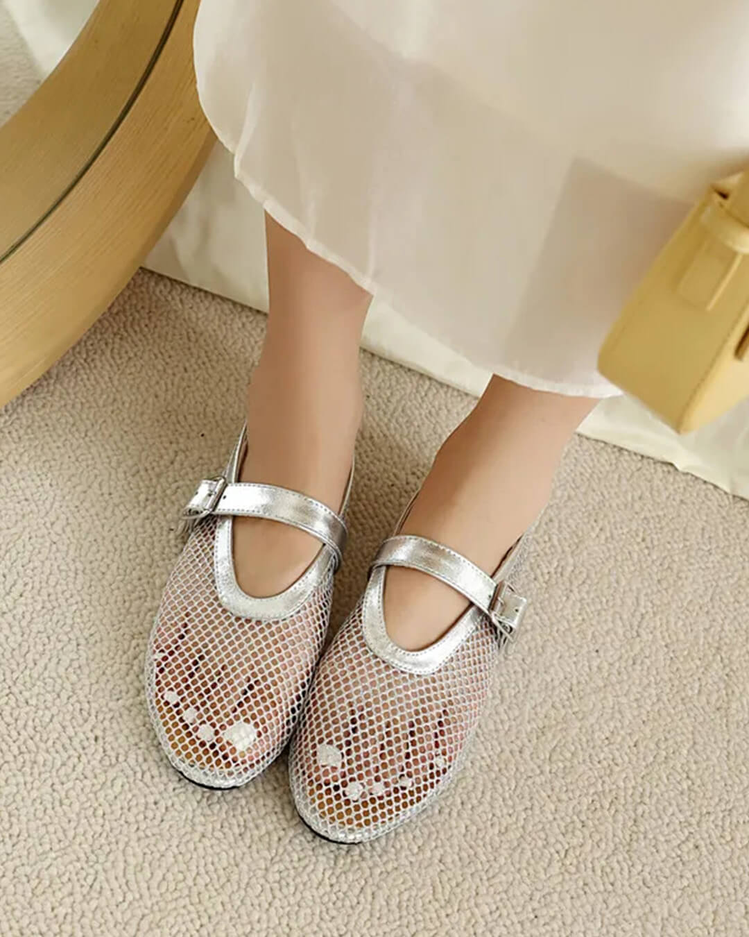 SOERA Bianca Buckled Mesh Ballet Flats - Shoes -  Silver 35