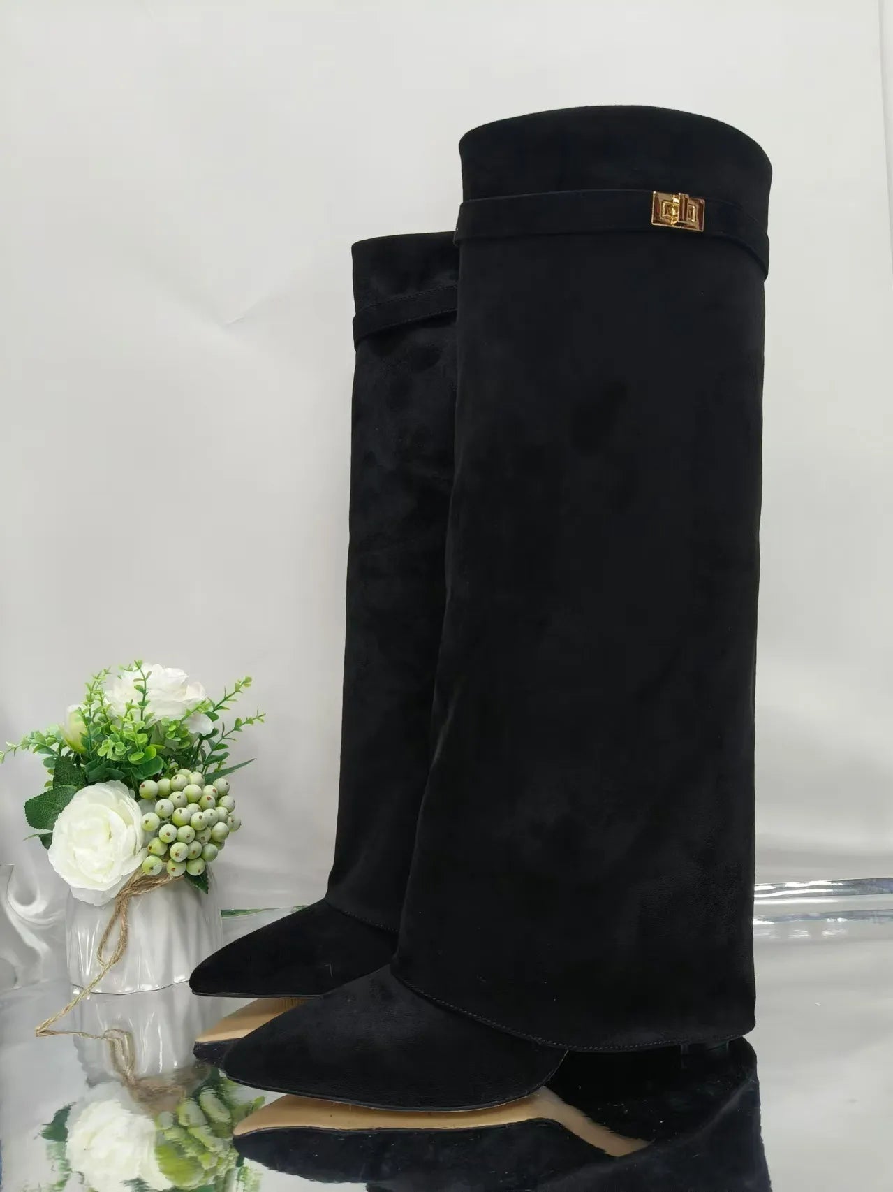 SOERA Monica Leather High Boots - Shoes - Sh1758778450658734071 Black Suede 35