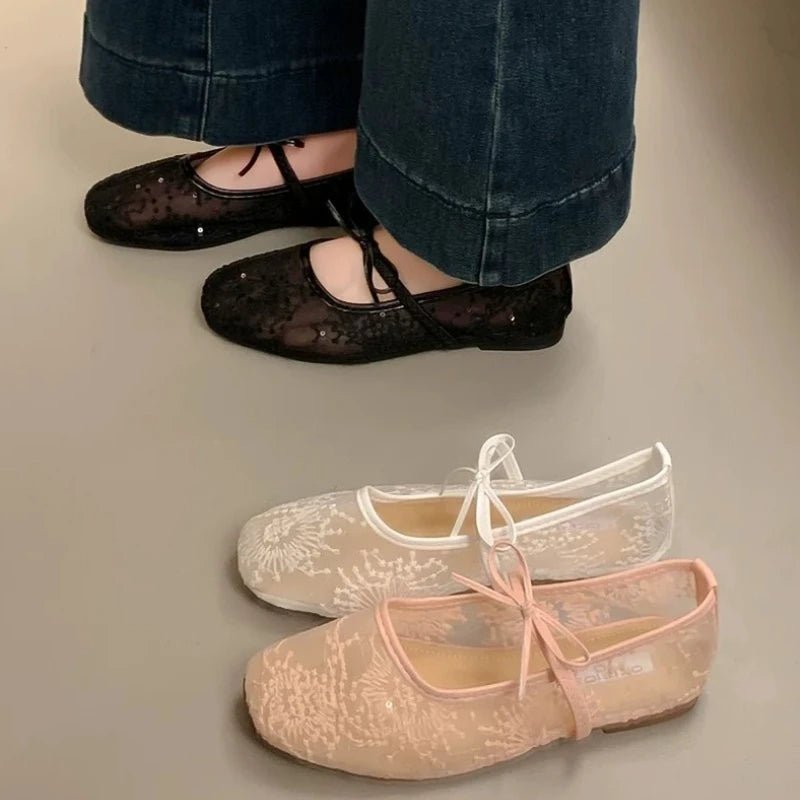 SOERA Saskia Embroidered Mesh Ballet Flats - Shoes -  Black 37