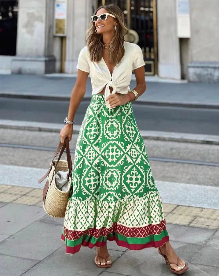 SOERA Zara Boho Printed Midi Swing Skirt - Skirt -  Mint S