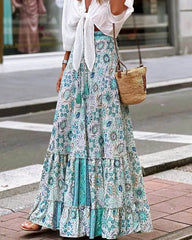 Celeste Flytende Boho Print Skjørt med Flounce