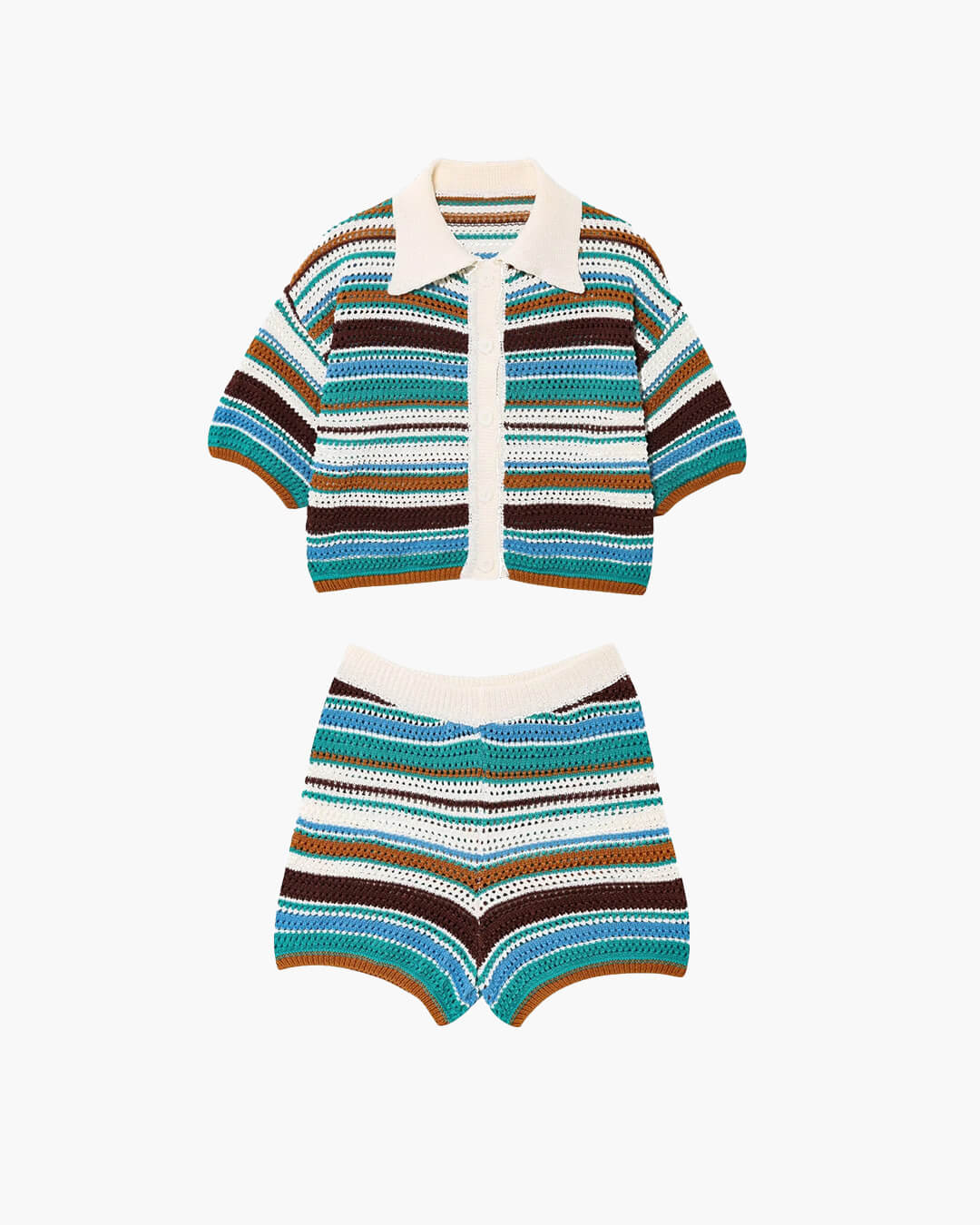 SOERA Iris Crochet Crop Sweater Shorts Set - Sweater - SOERA-393219-BLU-S-71779 Blue Set (Top+Short) S