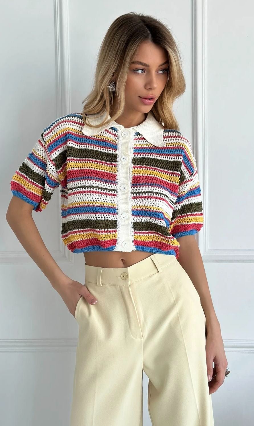SOERA Iris Crochet Crop Sweater Shorts Set - Sweater - SOERA-393219-TWO-L-47491 Orange Set (Top+Short) L