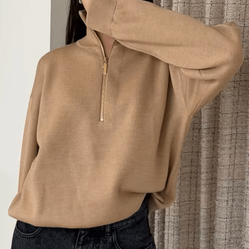 SOERA Teresa Half-Zip Knit Sweater - Sweater - SOERA-398659-CAM-L-95267 Beige L