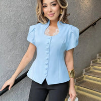 Bianca Button Front Stand Collar Top