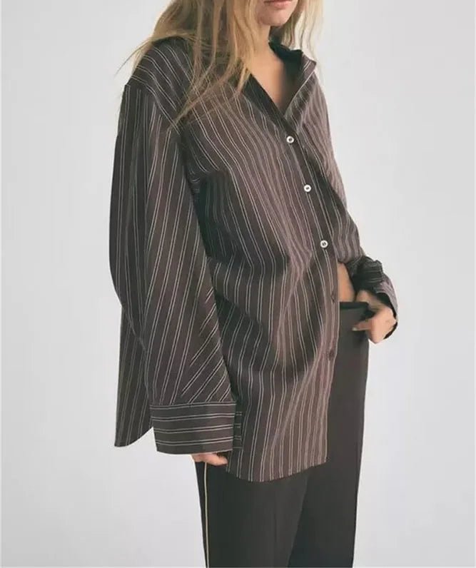 SOERA Gaile Bat Sleeve Striped Shirts - Tops - hM1774532669745295634 Brown L