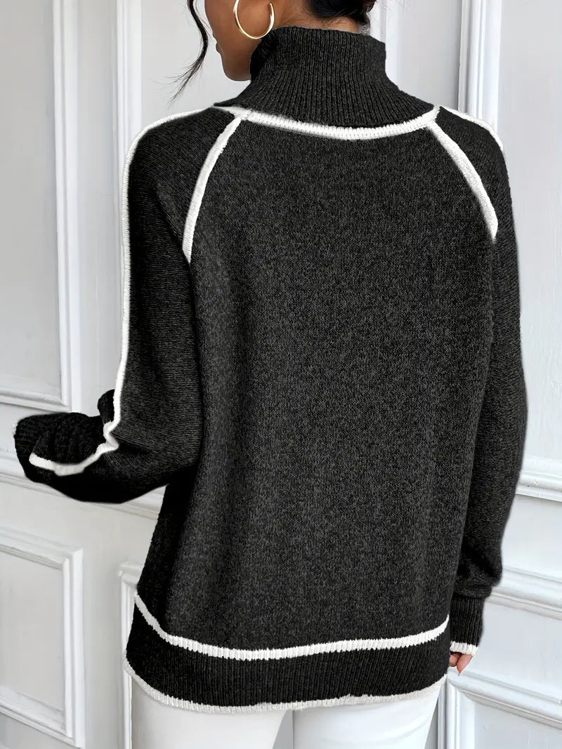 SOERA Juvy Contrasting Turtleneck Sweater - Tops - sa1763304746551710987 Black L