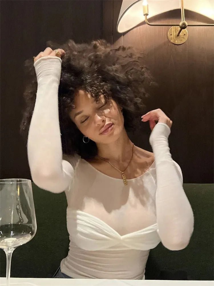 SOERA Sara Mesh Sheer Off-Shoulder Top - Tops - D1-MW459004 black S