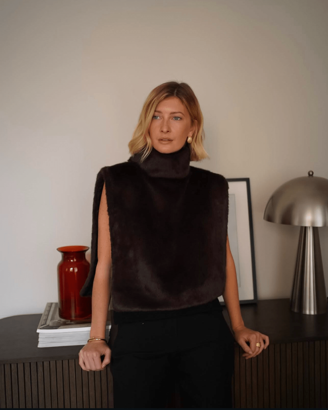 SOERA Lorna Faux Fur Turtleneck Vest - Vests - We1762772375819453041 Brown M
