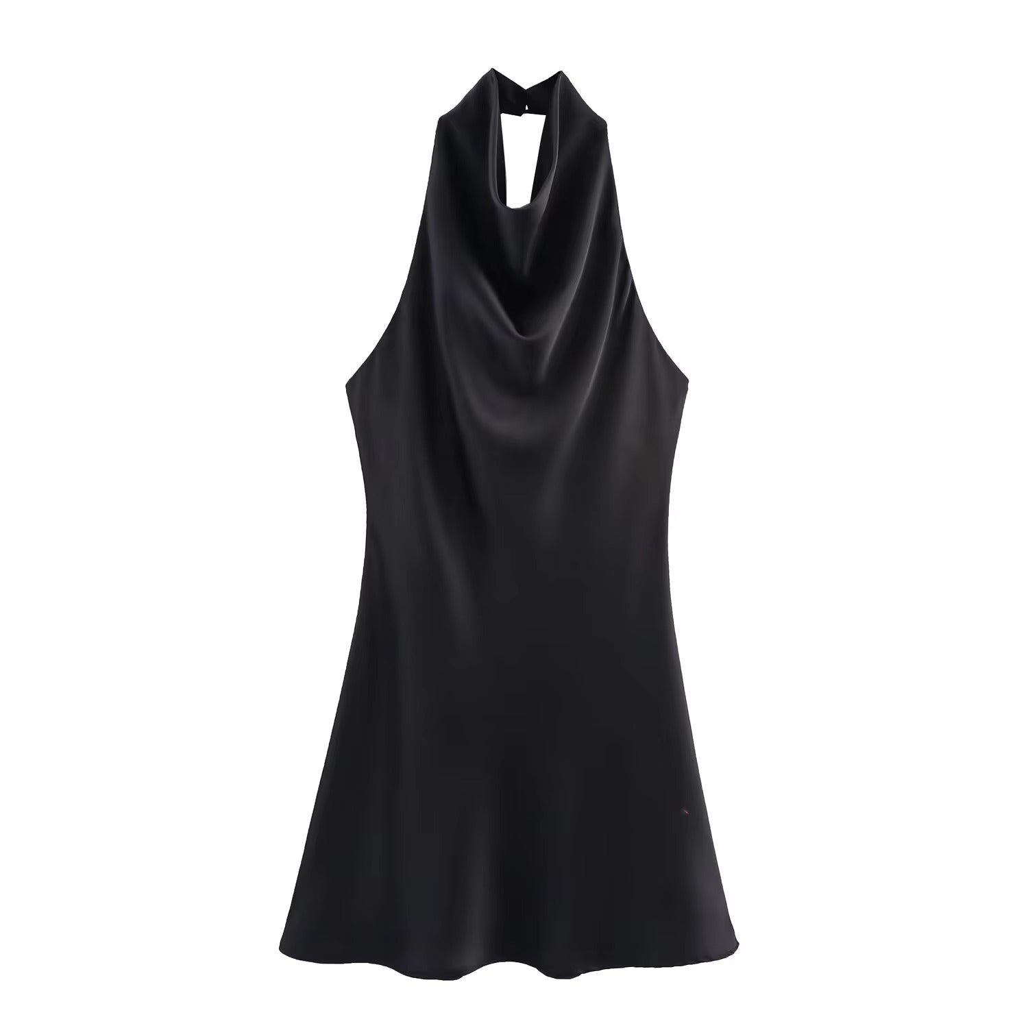 SOERA Colleen Satin Halter Draped Mini Dress - Women's Dresses - 1005009460616044-;xt1763048696713530184 Black XS