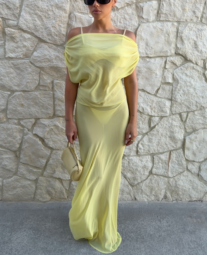Iris ryggløs mesh maxi-kjole