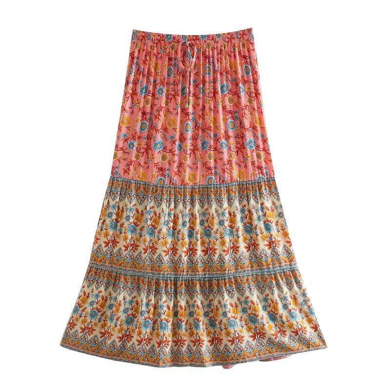 Bianca boho strandskjørt med blomsterprint